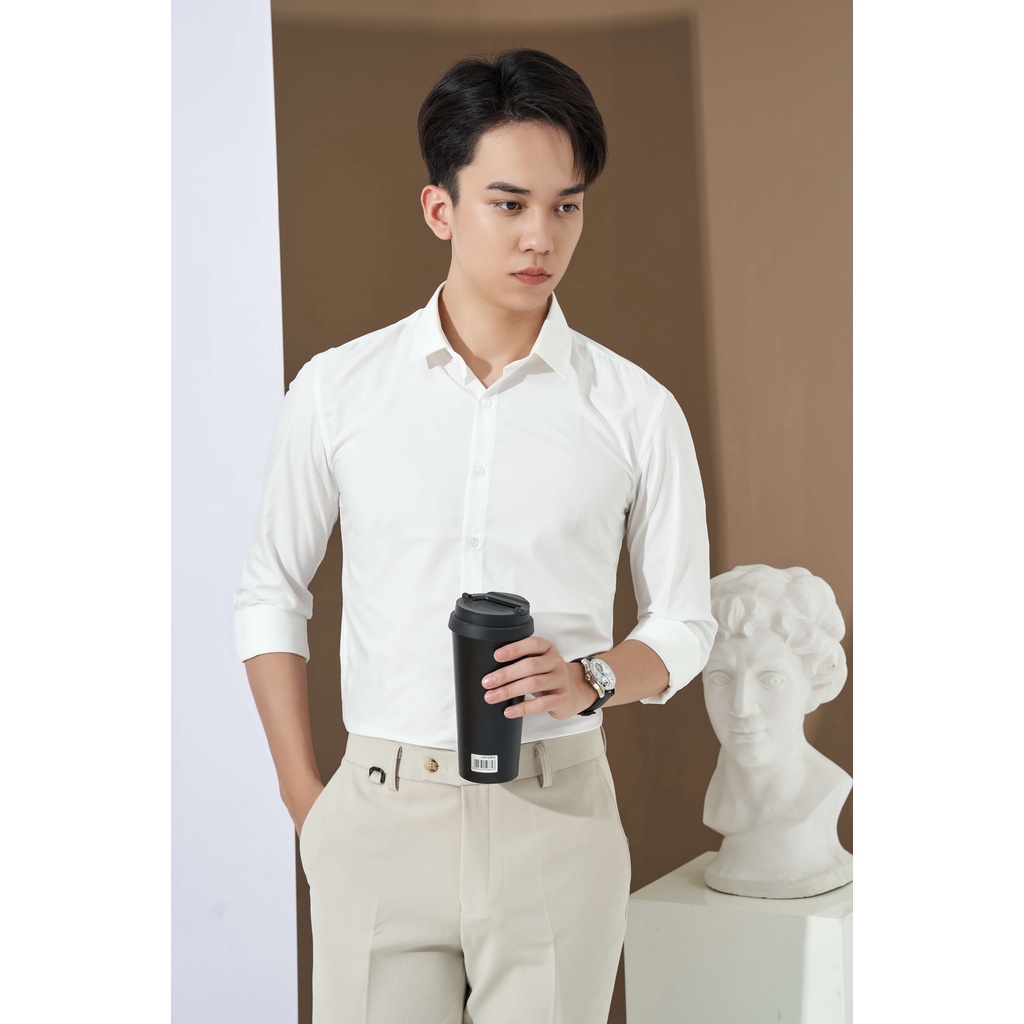 Áo Sơ Mi Nam Hàn Quốc Cao Cấp Krik Dài Tay Chất Lụa Trơm Form Slimfit 2066