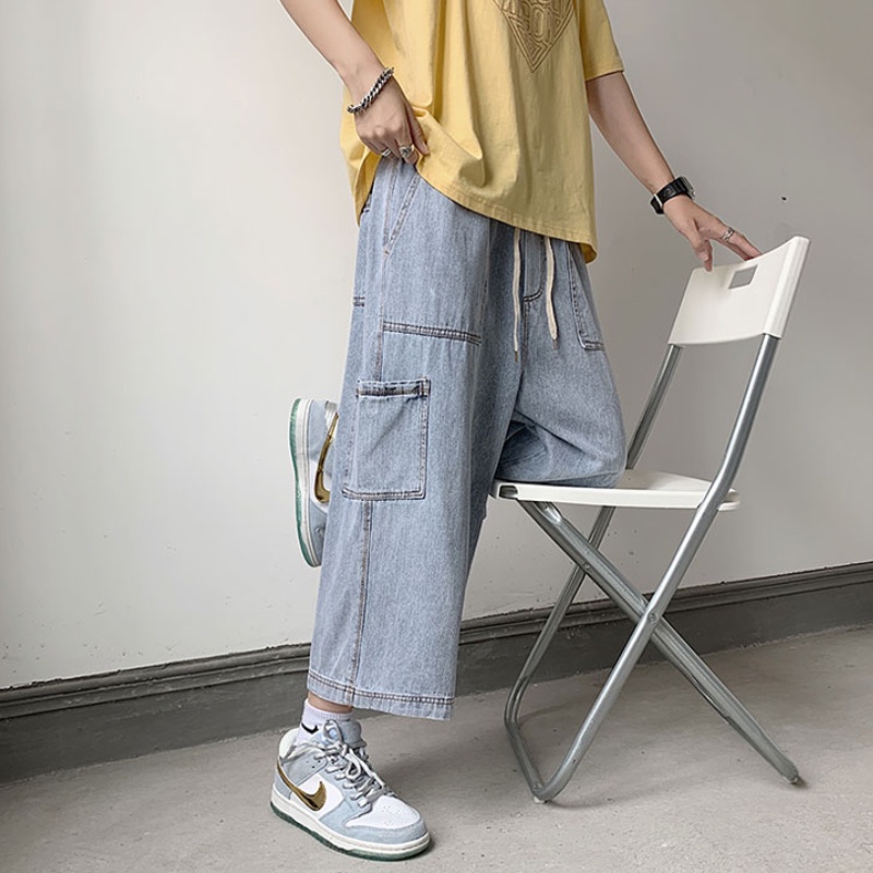 Quần Jean Ống Rộng Phối Túi Lớn Phong Cách Retro Nhật Bản Cho Nam