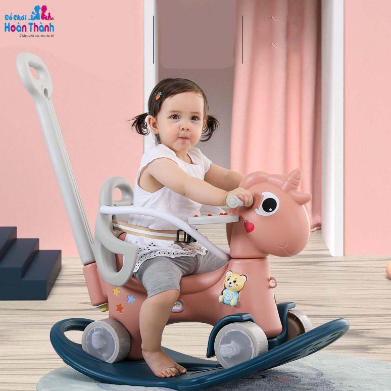 NGỰA BẬP BÊNH CHO BÉ - NGỰA BẬP BÊNH CÓ TAY ĐẨY KÈM NHẠC - CÓ BÁNH XE DI CHUYỂN