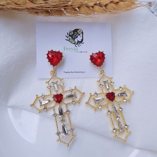Set Bông tai dáng dài thánh giá đính đá phong cách thời trang vintage hot trend / khuyên tai