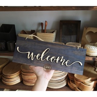Bảng gỗ treo cửa 1 mặt Welcome nhỏ 25 (32x12cm) - XƯỞNG LUXI DECOR