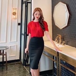 Áo xô gân cổ tròn công sở thanh lịch (có ảnh thật)
