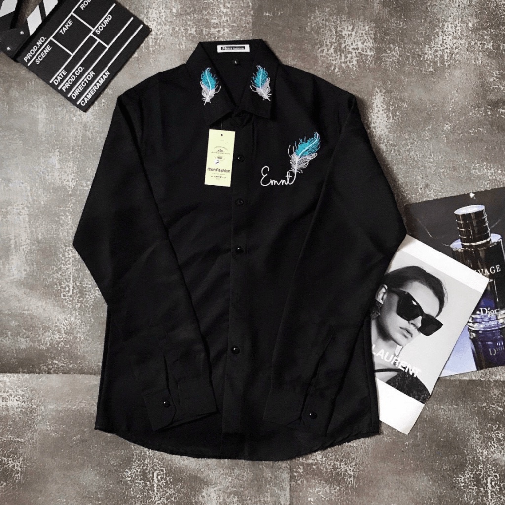(Free Ship) Sơ Mi Nam Cánh Lông Vũ Hai màu trắng Đen Lịch Lãm HOt trend HK HHp Fashion