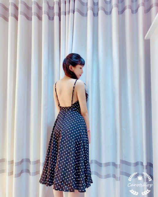 Đầm 2 dây bị hở lưng ( dây có thể tự tăng chỉnh ) - Freesize dưới 52kg - Carotshop | BigBuy360 - bigbuy360.vn