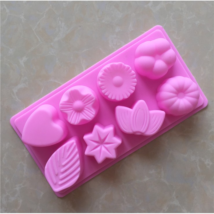 Khuôn silicon làm thạch rau câu, socola, kẹo 8 hình hoa lá tim pudding mousse