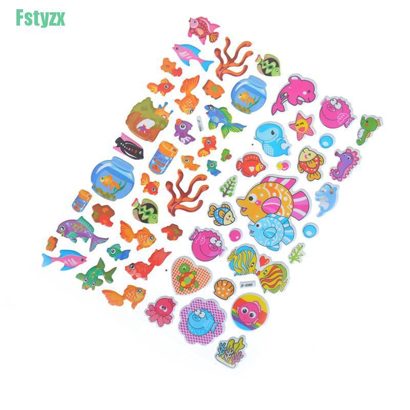 fstyzx 5 Sheets Cute Fishes Bubble Stickers Cartoon Scrapbooking Stickers