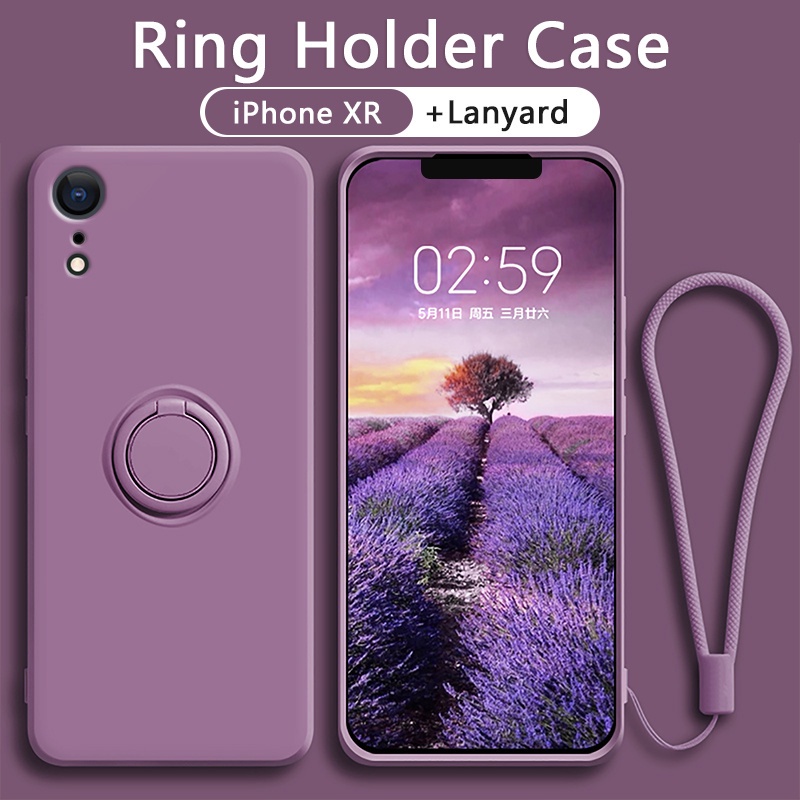 Ốp Lưng Kiểu Lỏng Sang Trọng Chống Sốc Kèm Móc Xỏ Ngón Nam Châm Cho iPhone XR