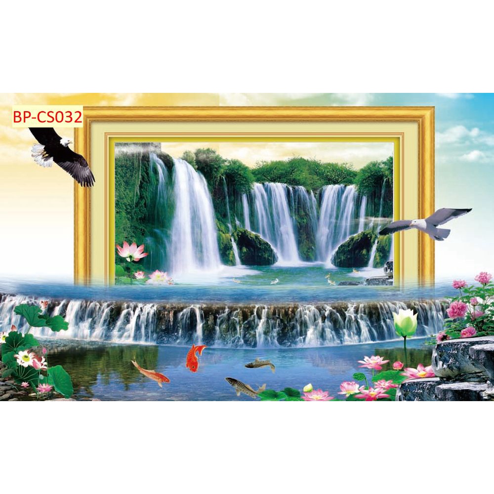 Tranh 3d cửa sổ nhìn ra phong cảnh sang trọng hiện đại không phai màu, chống thấm nước