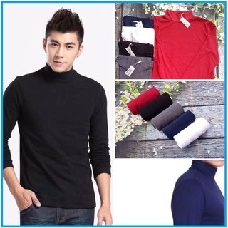 Áo thun nam Áo thun dài tay cổ lọ nam màu đen