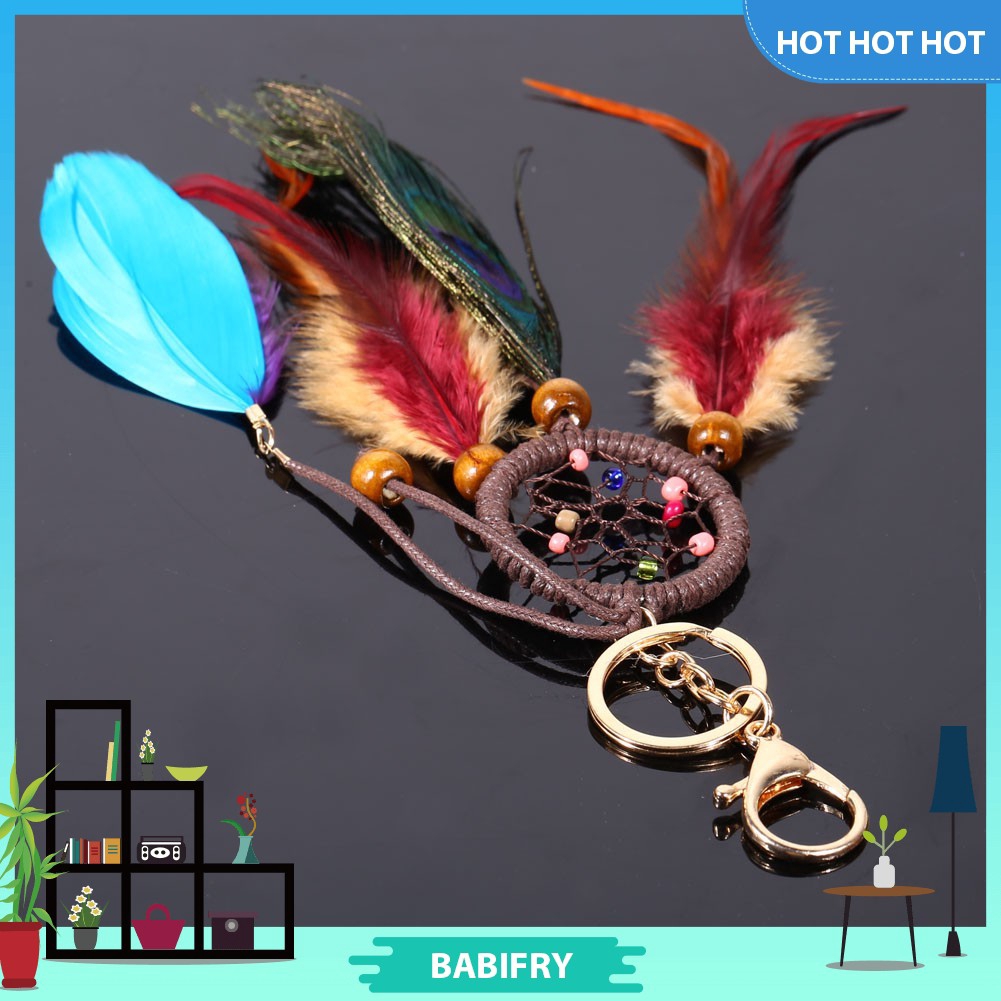 Móc chìa khóa hình Dream Catcher lông công xinh xắn