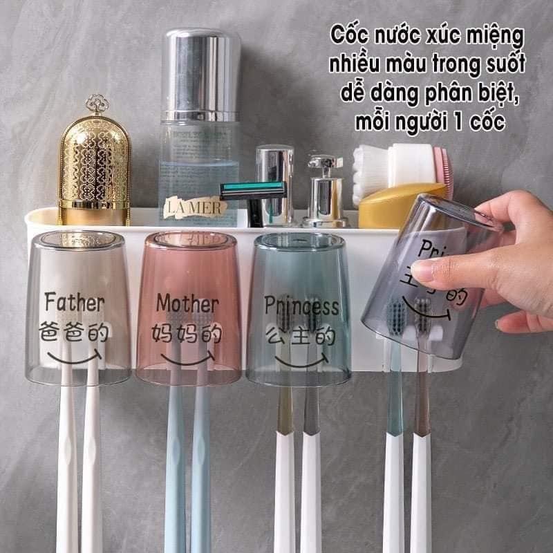 Kệ để đồ treo bàn chải đánh răng 4 cốc, tặng kèm nhả kem