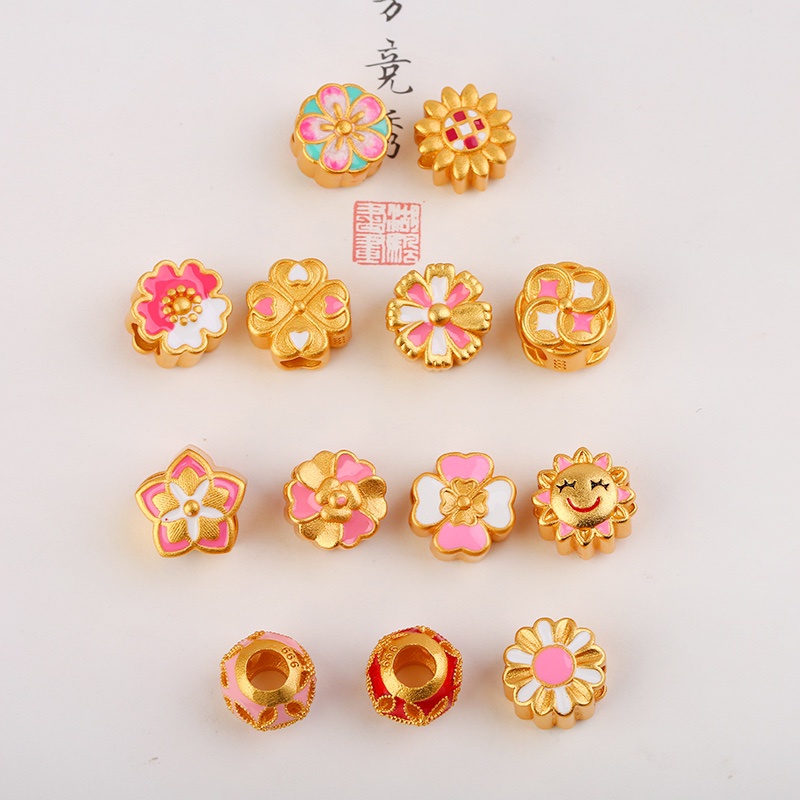 [Hàng Có Sẵn Giao Hàng Ngay Lập Tức] Hạt Cườm Hình Hoa Đào Màu Sắc Tráng Men Thủ Công Không Gây Dị Ứng