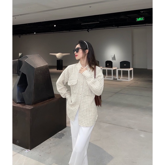 ZIEL Áo Jacket dạ tweed cúc ngọc