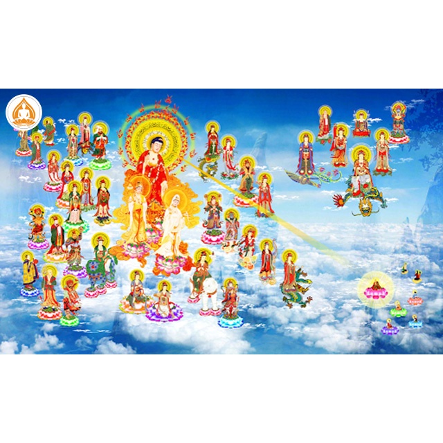 Tranh đính đá toàn bộ bức tây phương cực lạc đẹp,kt 100*180 cm,đá tròn