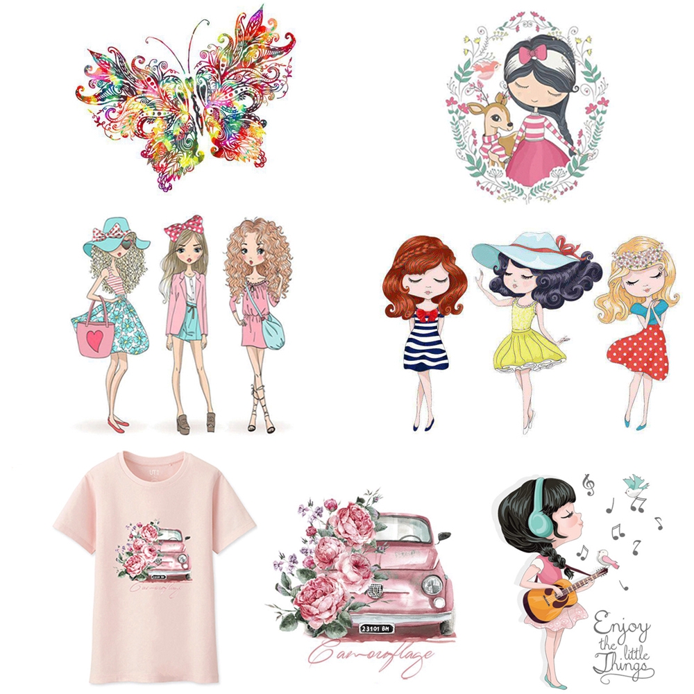 QQMALL T-shirts Clothing Thermal Patch Girls Ironing Stickers Heat Transfers Stickers