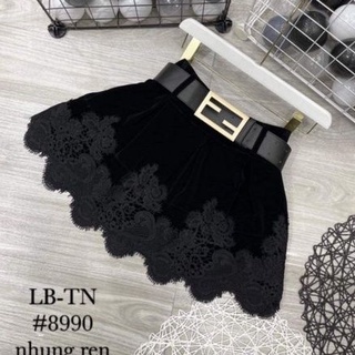 Chân váy nhung chân ren kèm đai hàng QCL1