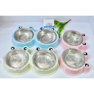 Bát ăn đôi hình con ếch cho chó mèo