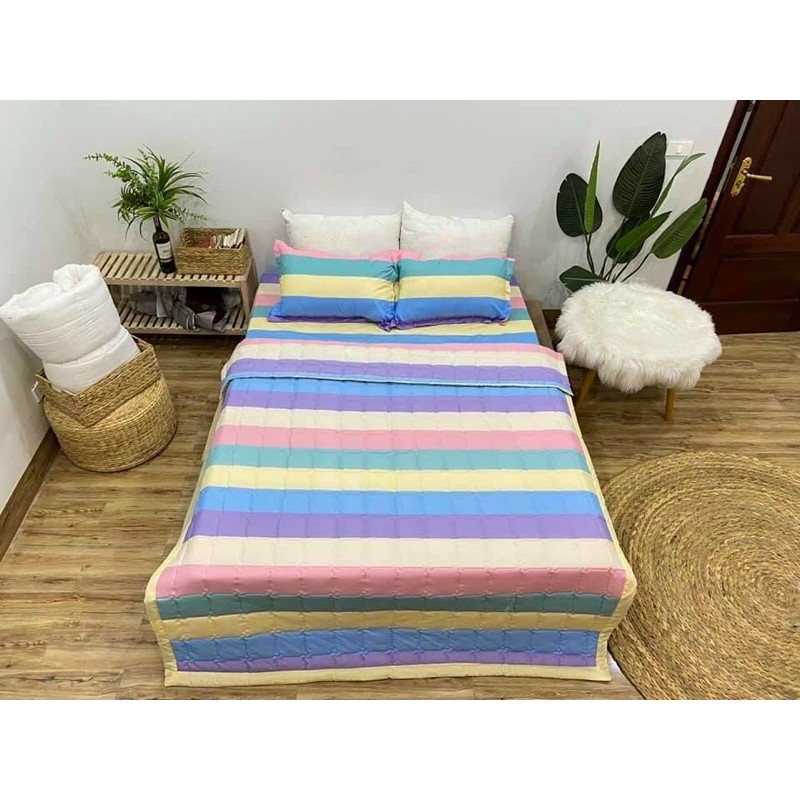 Bộ chăn ga vỏ gối mẫu kẻ sắc màu