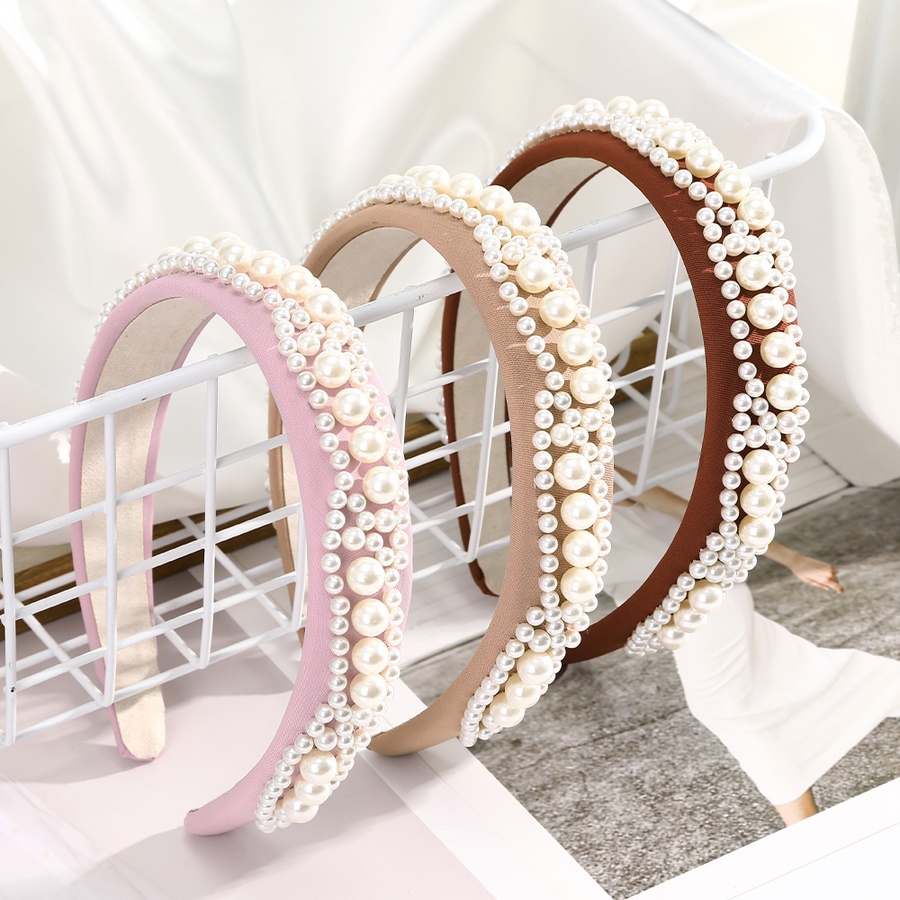 Băng Đô Cài Tóc Bản Rộng Đính Ngọc Trai Giả Thời Trang Hàn Quốc Cho Nữ