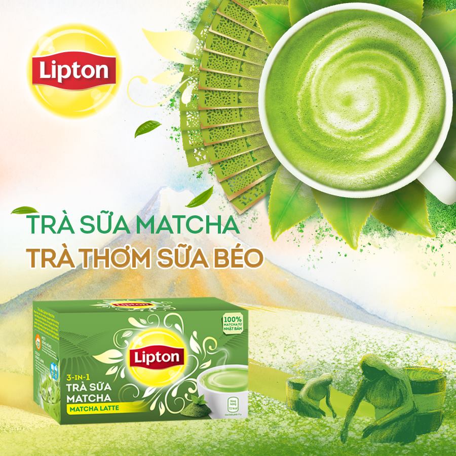 Bộ 3 Hộp Trà Sữa Lipton vị Matcha (Hộp 8 Gói x 17g)