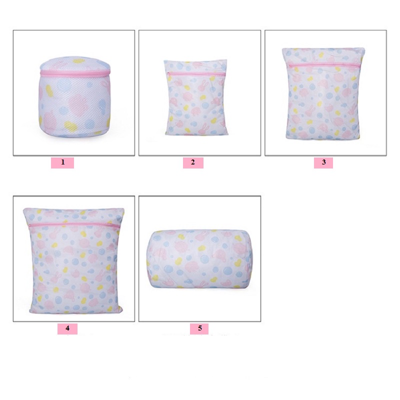 Set 5 Túi Lưới Đựng Đồ Giặt Máy Giặt 5 Size Màu Trắng Họa Tiết Màu Xinh Xắn Litano -Túi Lưới Giặt Quần Áo Lót Tiện Dụng