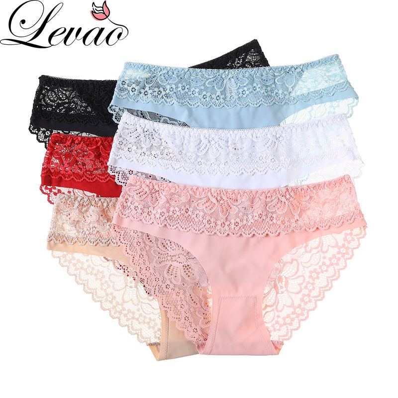 Quần lót LEVAO eo giữa kiểu ren rỗng nhìn thấu gợi cảm cho nữ