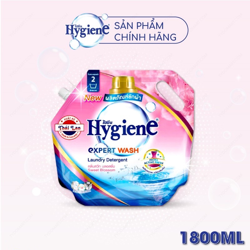 Nước Giặt Thái Lan HYGIENE nước giặt xả đậm đặc túi lớn 1,8 lít thơm lâu Xanh Hồng