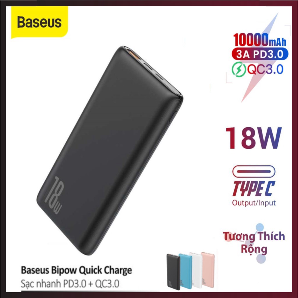 Sạc Dự Phòng ⚡️CHÍNH HÃNG⚡️ pin sạc dự phòng Baseus Bipow 18w sạc nhanh 3.0 đầy đủ chế độ bảo vệ quá áp, quá dòng