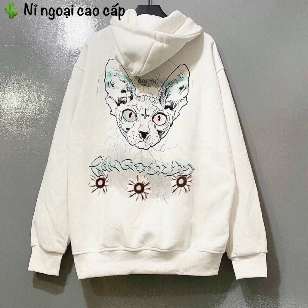 Áo hoodie unisex form rộng chất vải nỉ ngoại dây kéo mèo méo meo ngầu cực chất thời trang học đường