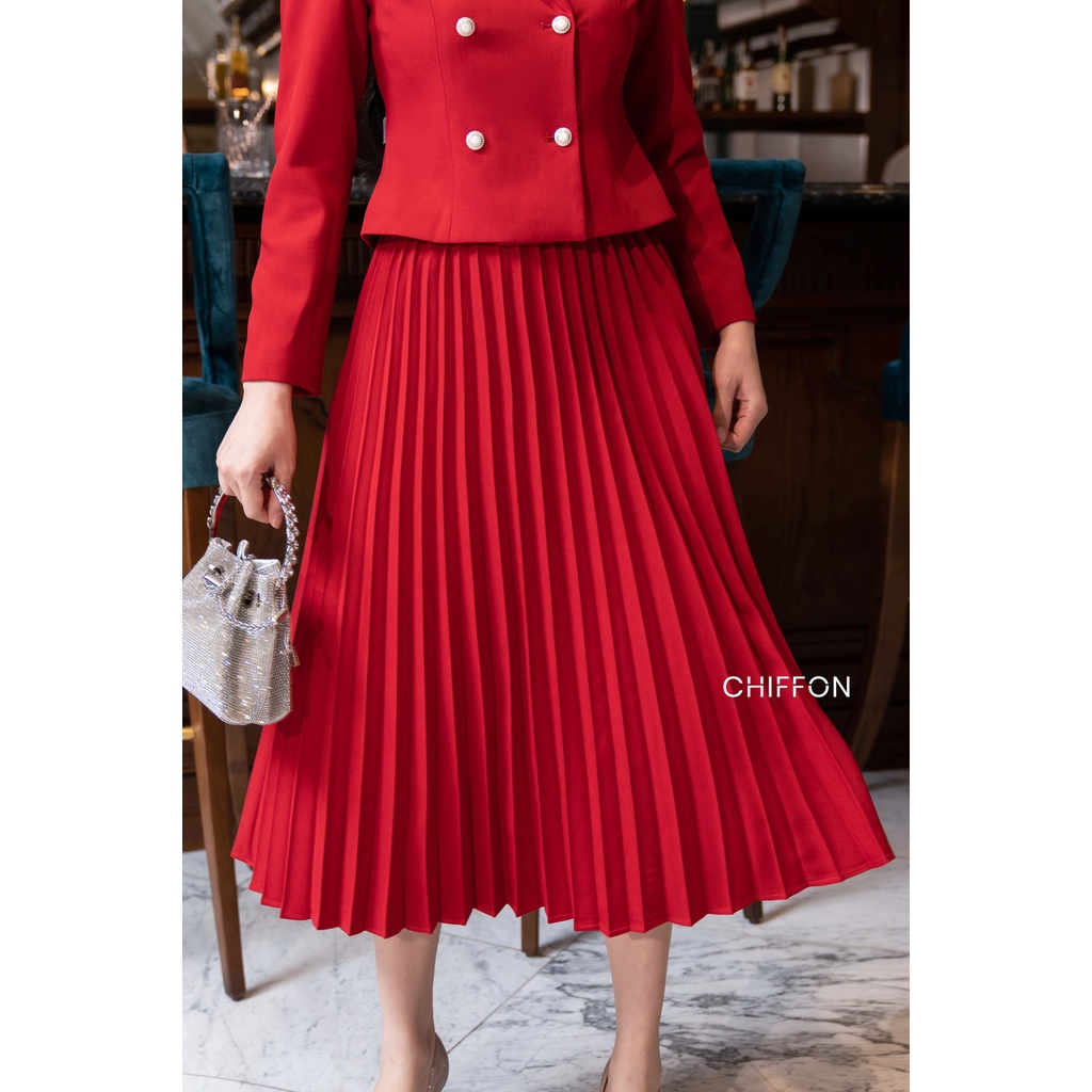 Chân váy dập ly rẻ quạt dáng dài cao cấp Chiffon