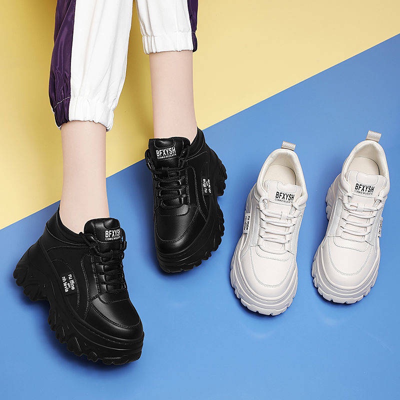 Giày Thể Thao Đế Dày Tăng Chiều Cao 10cm Màu Đen Phong Cách Thể Thao Thời Trang Xuân Thu Năm 2021 Cho Nữ