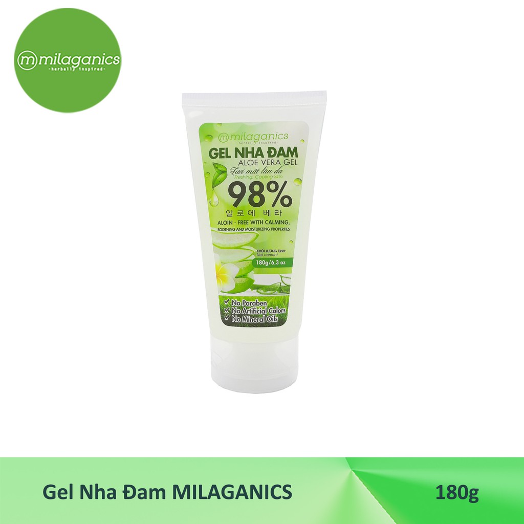 Bộ dưỡng ẩm da đa năng Milaganics từ gel nha đam 180g và xịt khoáng nha đam 100ml