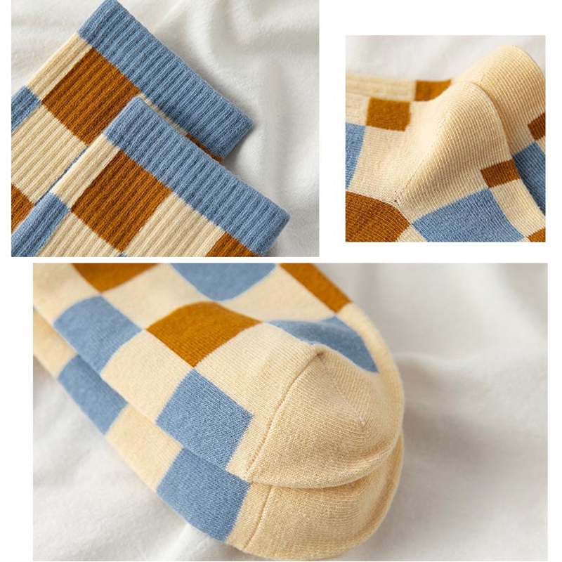Vớ dài cotton co giãn kẻ sọc màu xanh dương phong cách Harajuku dành cho nữ