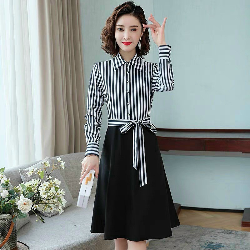 (HCM) Đầm xoè kẻ sọc công sở sang chảnh siêu đẹp thời trang siêu hot cho các chị em KME STORE