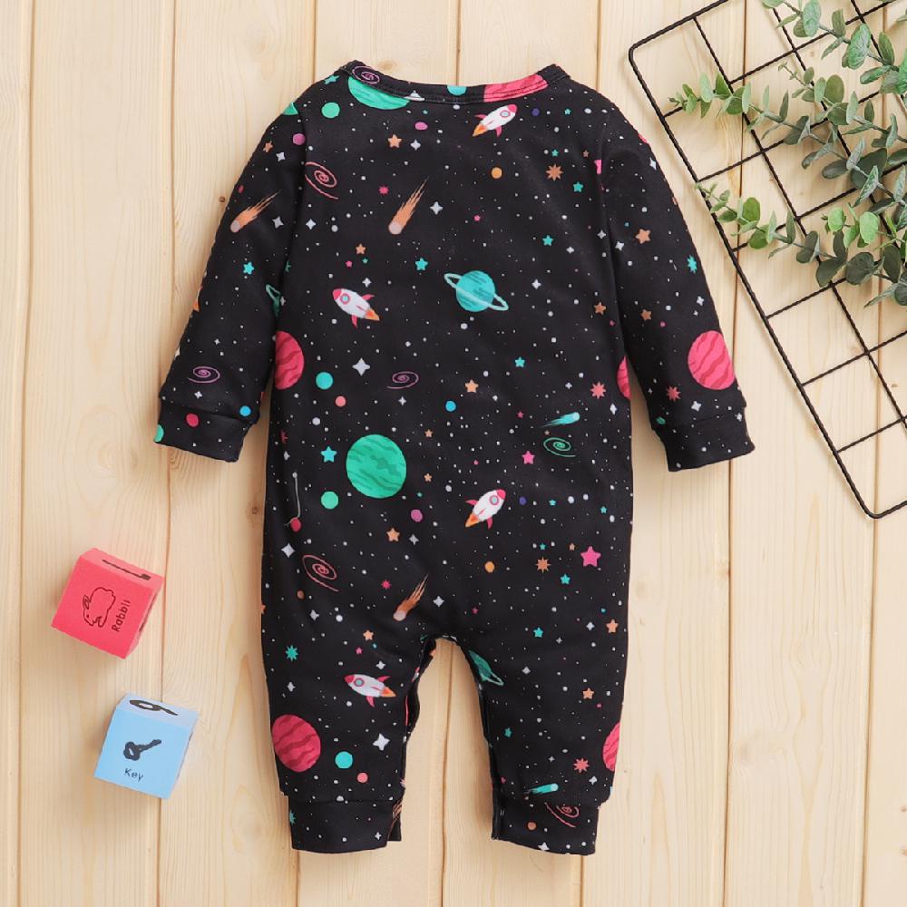 Áo liền quần MIKRDOO tay dài in họa tiết hành tinh vũ trụ thời trang cho bé trai 0-12 tháng tuổi