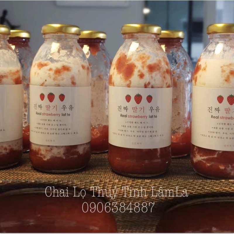 Chai Sữa Thuỷ Tinh Tròn Nắp Thiếc 350Ml | Đựng Sữa Chua , Nước Ép , Coffee