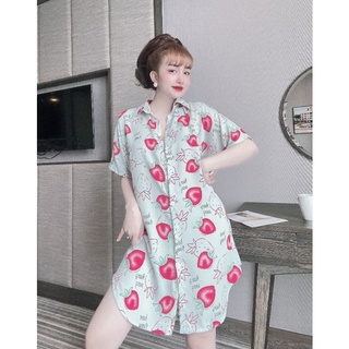 Đầm ngủ cổ sơ mi lụa Mango kèm quần xinh