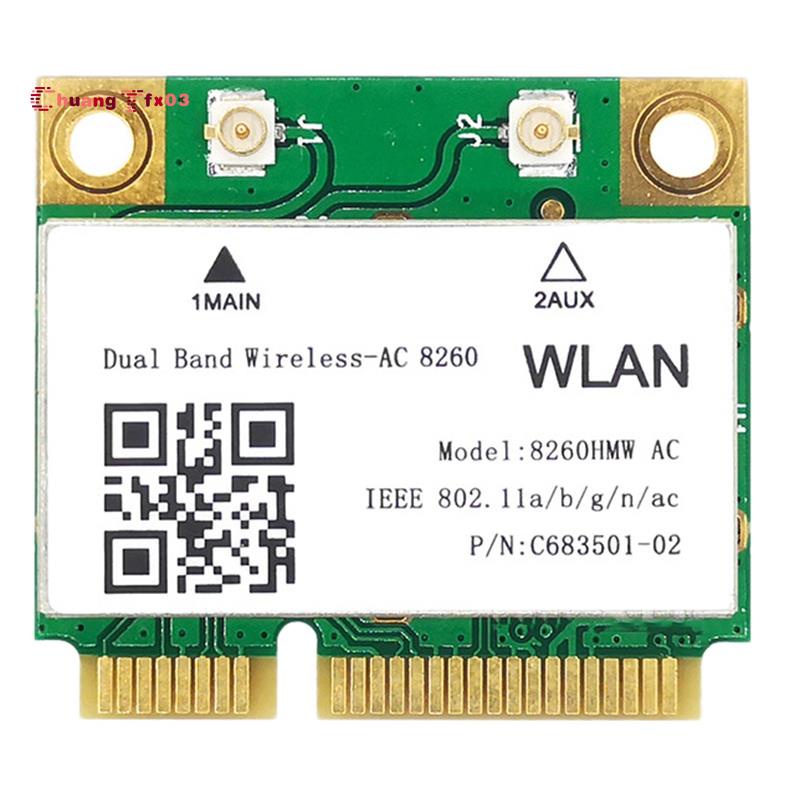 Card mạng 1200Mbps 8260Hmw Ac 2.4G + 5G Mini Pci-E Card 4.2 Bluetooth Wifi 802.11Ac 867Mbps cho Lapt
