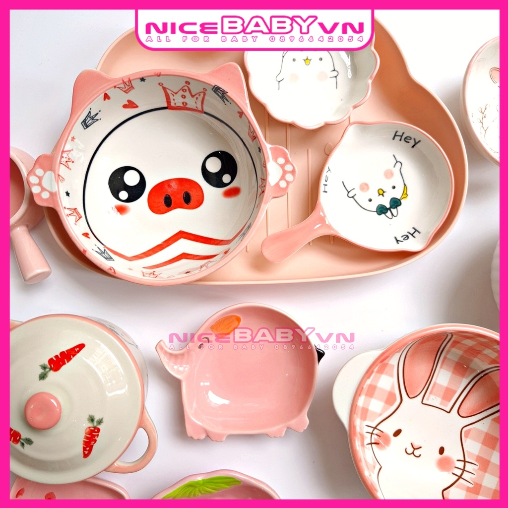 Bát Gốm Sứ Màu Hồng Cao Cấp Nhiều Hình Nicebabyvn