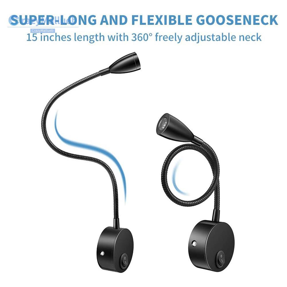 Crazymallueb❤LED Flexible Gooseneck Spotlight 360 Degree Rotation Bedside Switch Lamp❤Lighting