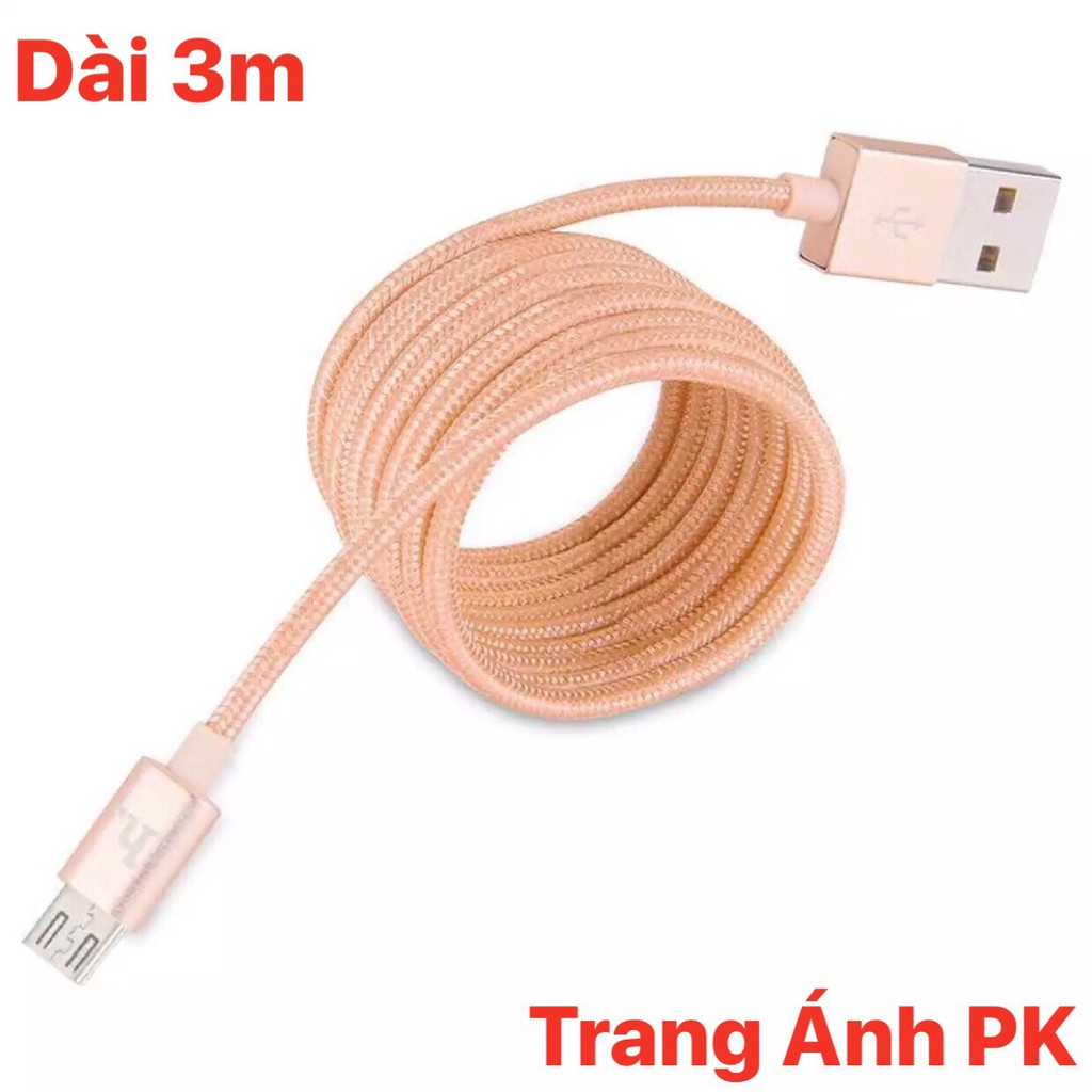 Dây sạc bọc vải dù dài 3m dành cho Iphone - Samsung