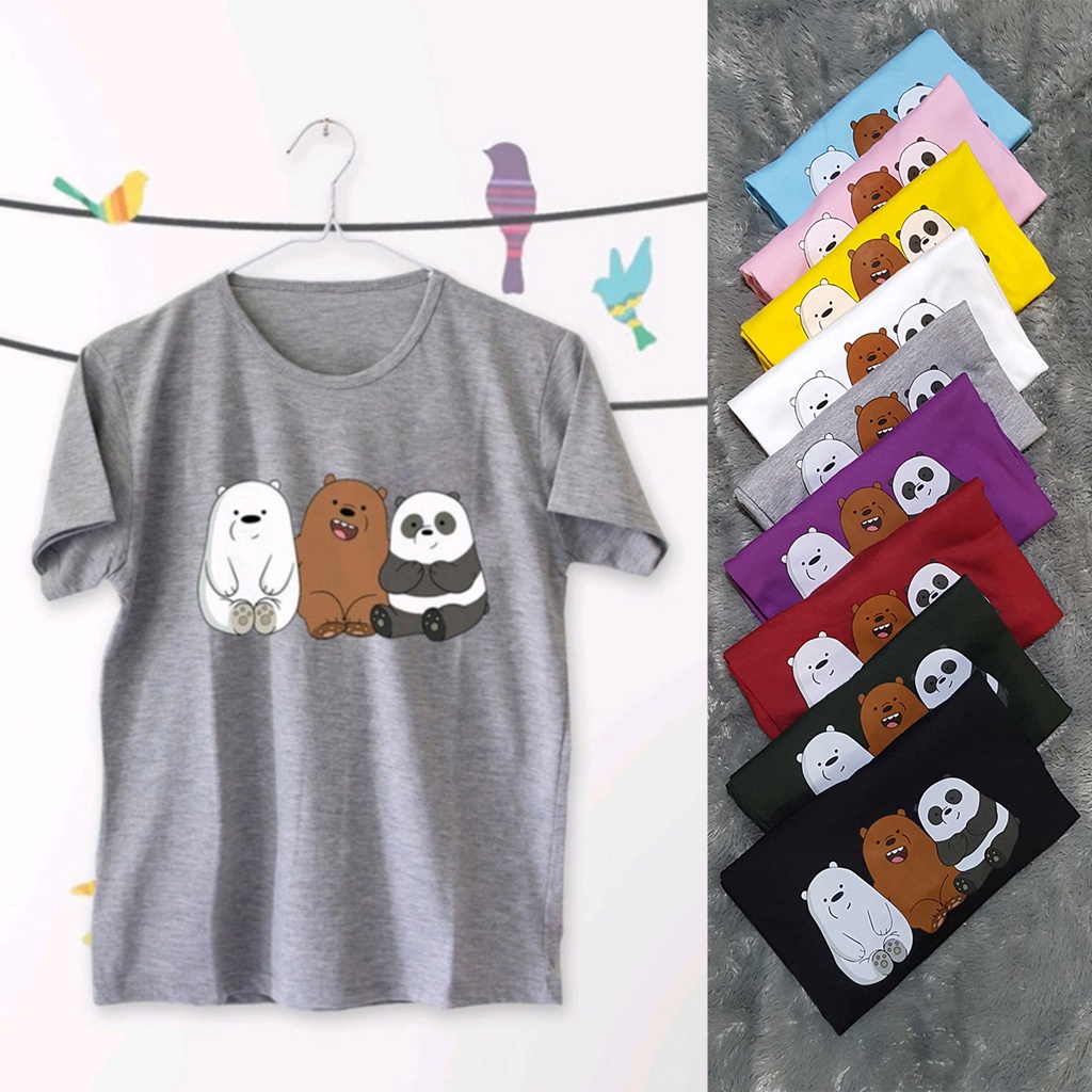 Oscar FS Áo Thun Tay Ngắn In Hình WE BARE BEARS Cho Người Lớn Và Trẻ Em 1-10 Tuổi | Quần Lót Cotton Chải Lông 30S Cho Nam Và Nữ