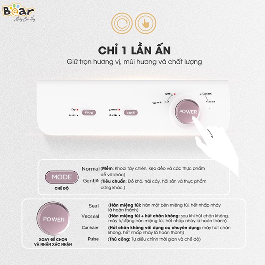 Máy hút chân không thực phẩm gia đình Bear, tự động hàn miêng túi, áp suất hút mạnh, HomeMart – Hàng chính hãng BH 18T