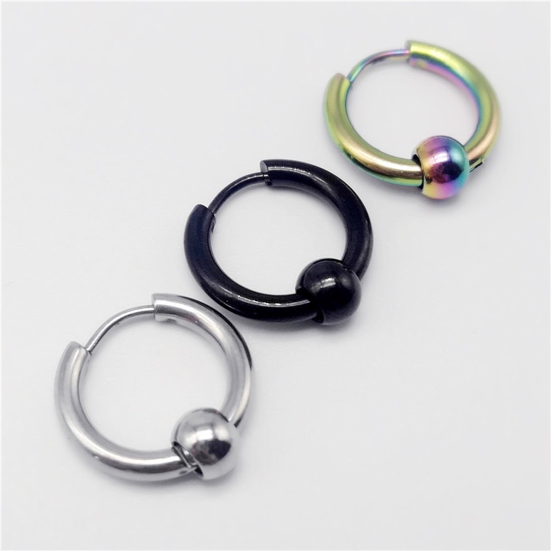 Khuyên Tai Bông Tai Nam Nữ Tròn Charm Bi Thép Titan Không Gỉ