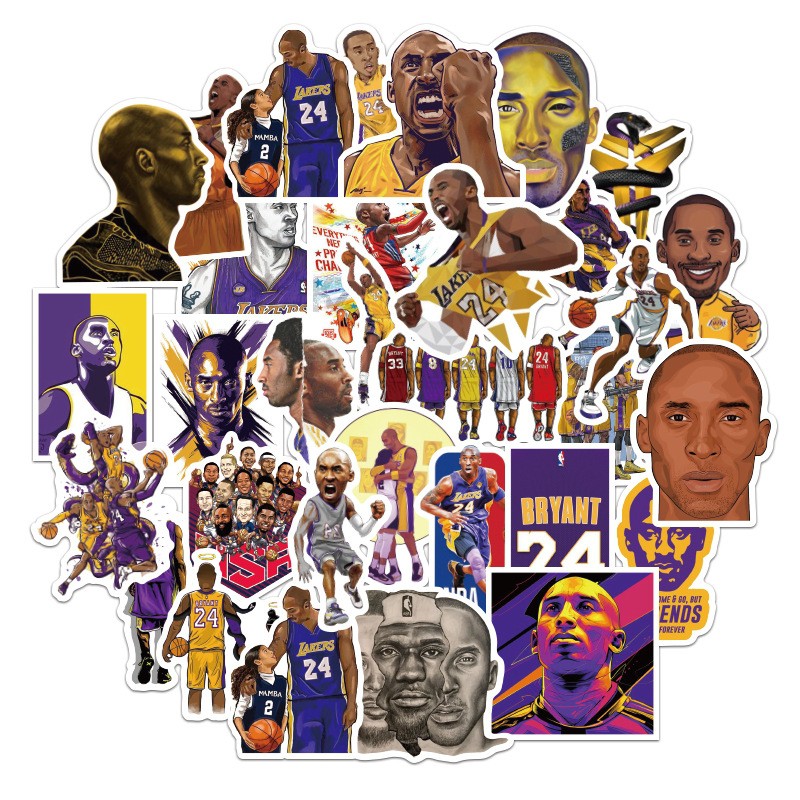 [50 STICKER cầu thủ bóng rổ mamba kobe] Sticker dán hoạt hình nhiều mẫu chống nước, dán mũ bảo hiểm vali laptop 053