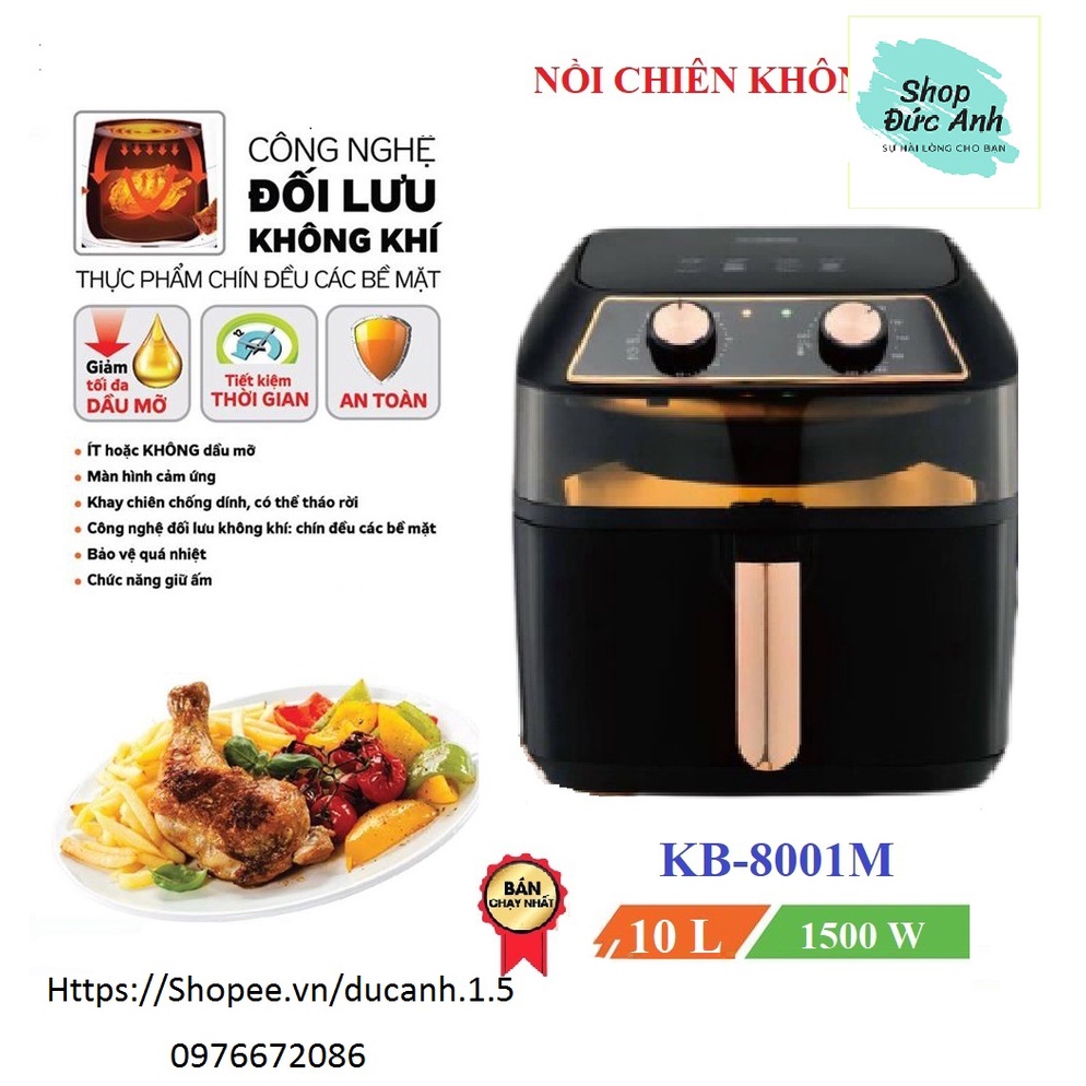 Nồi Chiên Không Dầu, Lò Chiên Không Dầu Nineshield 10 lít, Không Lo Dầu Mỡ, BH 1 Năm