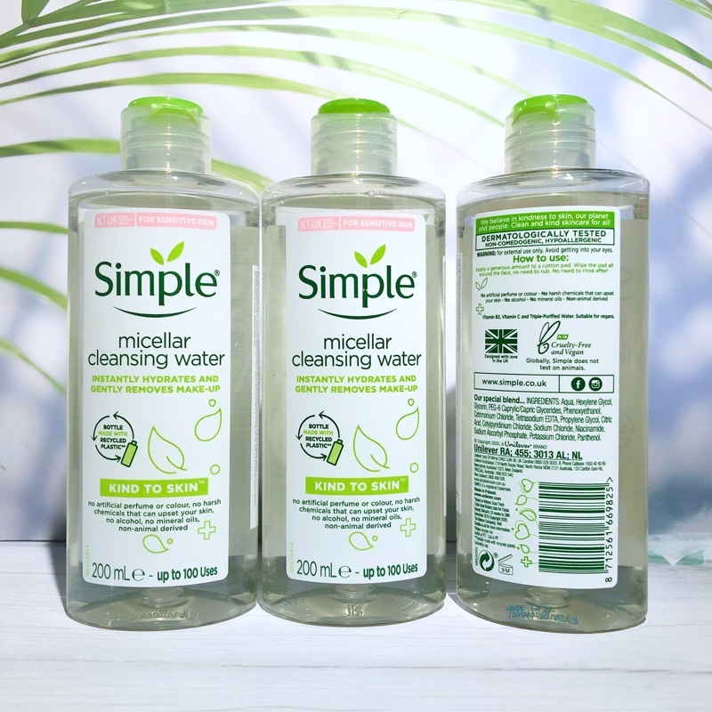 Nước Tẩy Trang Simple Micellar 200ml - Hàng Chính Hãng Làm Sạch Trang Điểm Vượt Trội