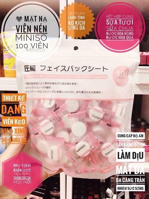 Combo 10 viên mặt nạ nén Miniso Mask Nhật Bản