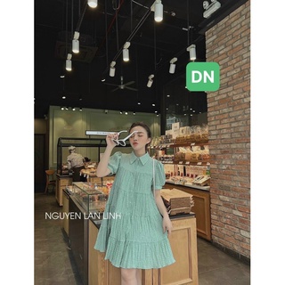 Váy babydoll tiểu thư sang chảnh chất đũi xốp cao cấp, Đầm mặc đi chơi phong cách Hàn Quốc