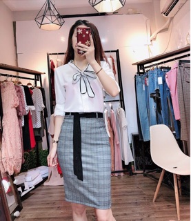 Sơ mi cổ nơ ảnh thật